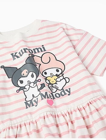 Vestido de algodón a rayas con estampado de Kuromi