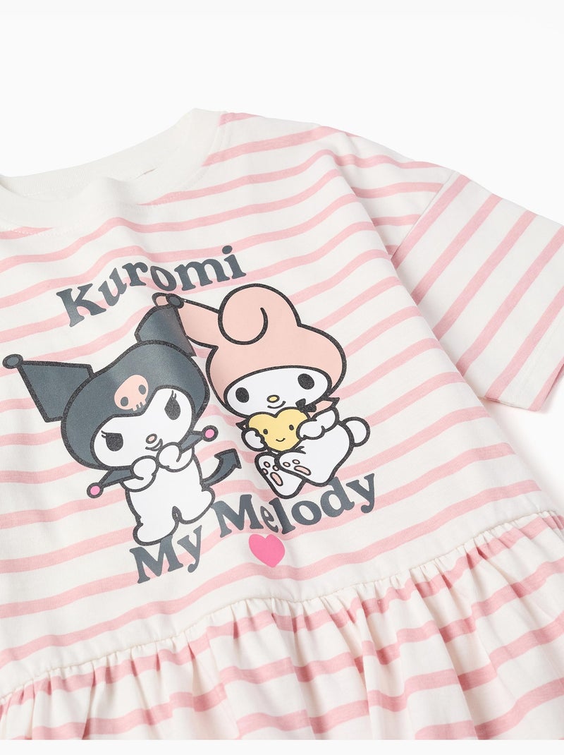 Vestido de algodón a rayas con estampado de Kuromi Rosa claro - Kiabi