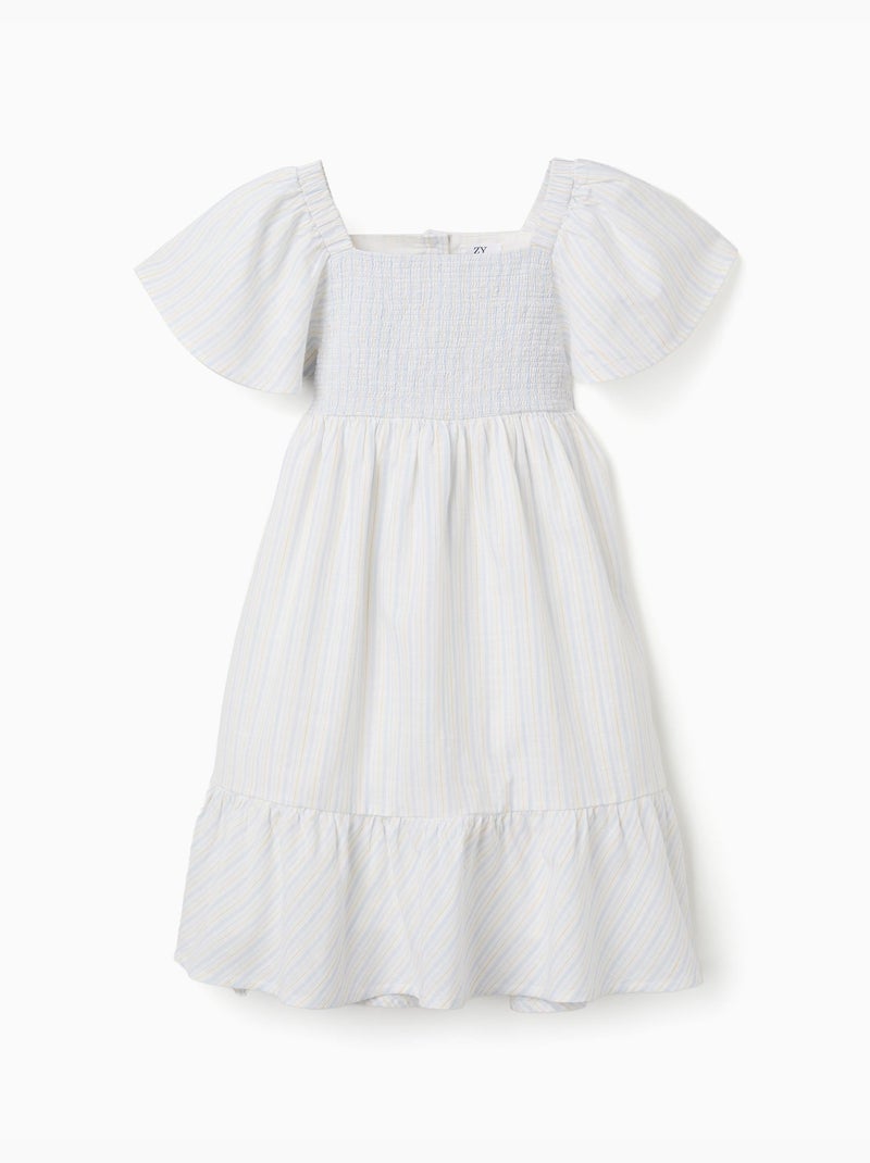 Vestido de algodón a rayas con forro B&S Azul claro - Kiabi