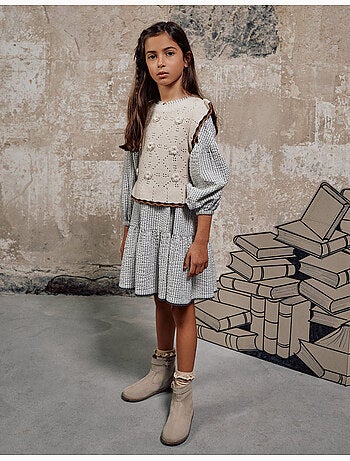 Vestido de algodón a rayas con mangas abullonadas B&S