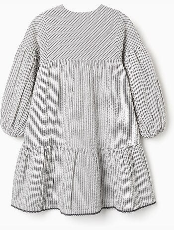 Vestido de algodón a rayas con mangas abullonadas B&S