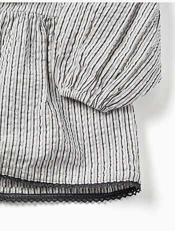 Vestido de algodón a rayas con mangas abullonadas B&S