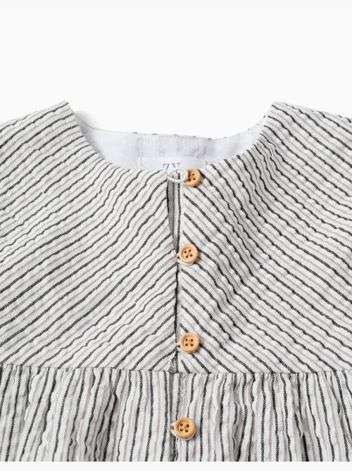 Vestido de algodón a rayas con mangas abullonadas B&S - Kiabi