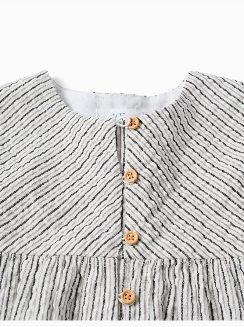Vestido de algodón a rayas con mangas abullonadas B&S Blanco - Kiabi