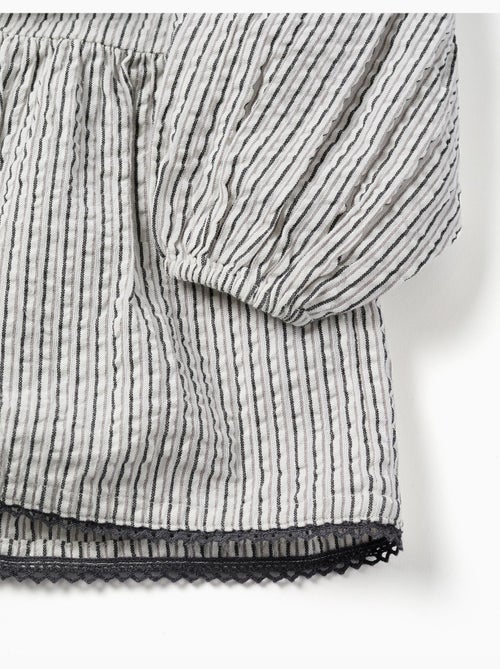 Vestido de algodón a rayas con mangas abullonadas B&S - Kiabi