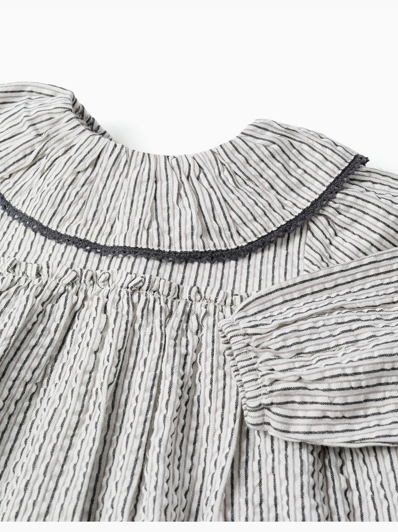 Vestido de algodón a rayas con volantes B&S Blanco - Kiabi