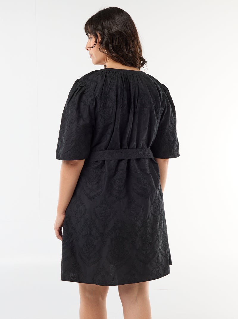 Vestido de algodón con bordado inglés Negro - Kiabi