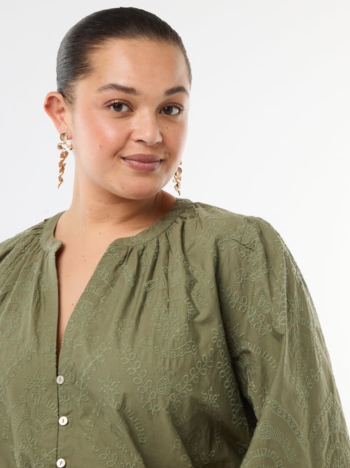 Vestido de algodón con bordado inglés - Kiabi