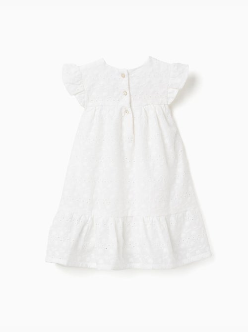Vestido de algodón con bordado inglés y volantes - Kiabi