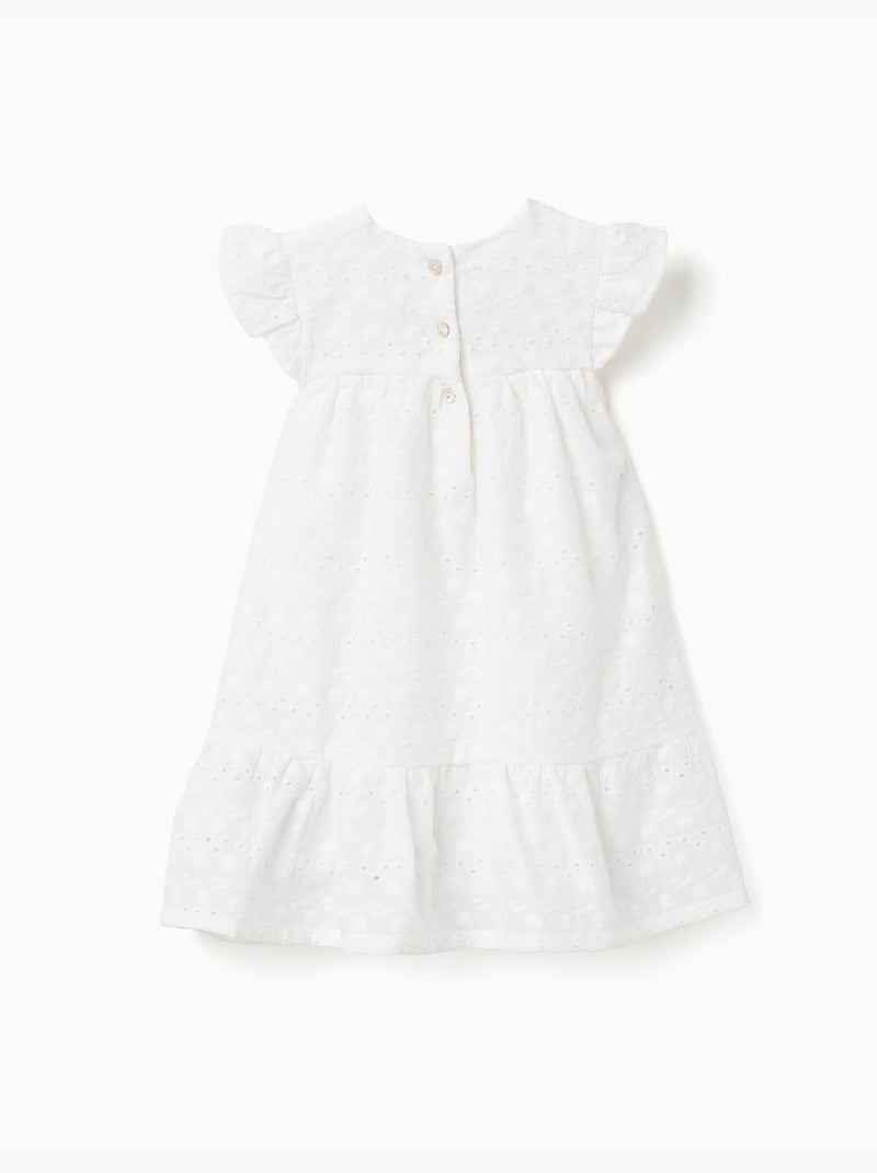 Vestido de algodón con bordado inglés y volantes Blanco - Kiabi