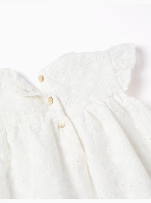 Vestido de algodón con bordado inglés y volantes - Kiabi