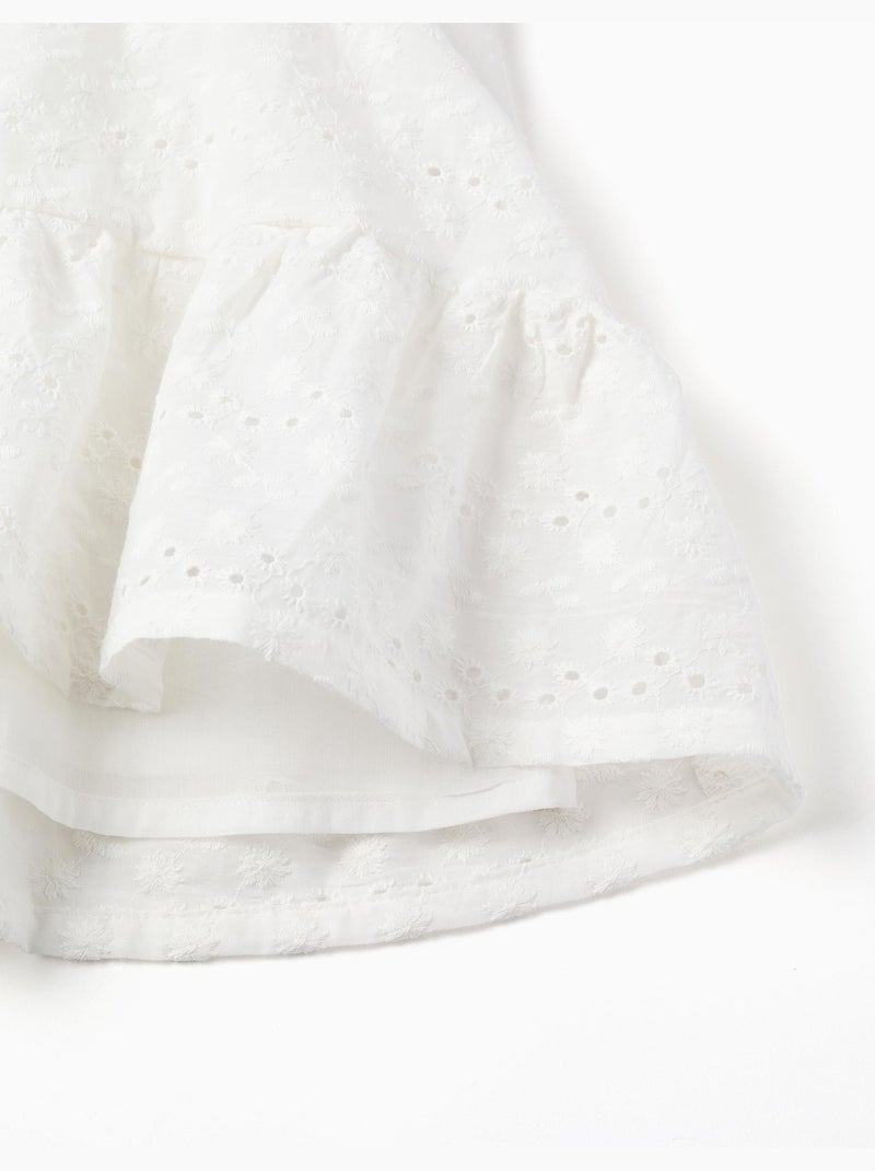 Vestido de algodón con bordado inglés y volantes Blanco - Kiabi