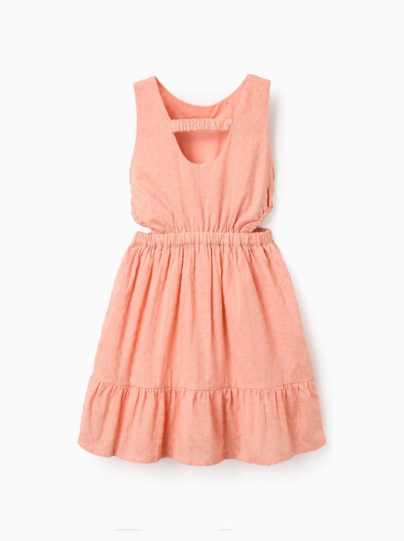 Vestido de algodón con bordado suizo y aberturas Naranja claro - Kiabi