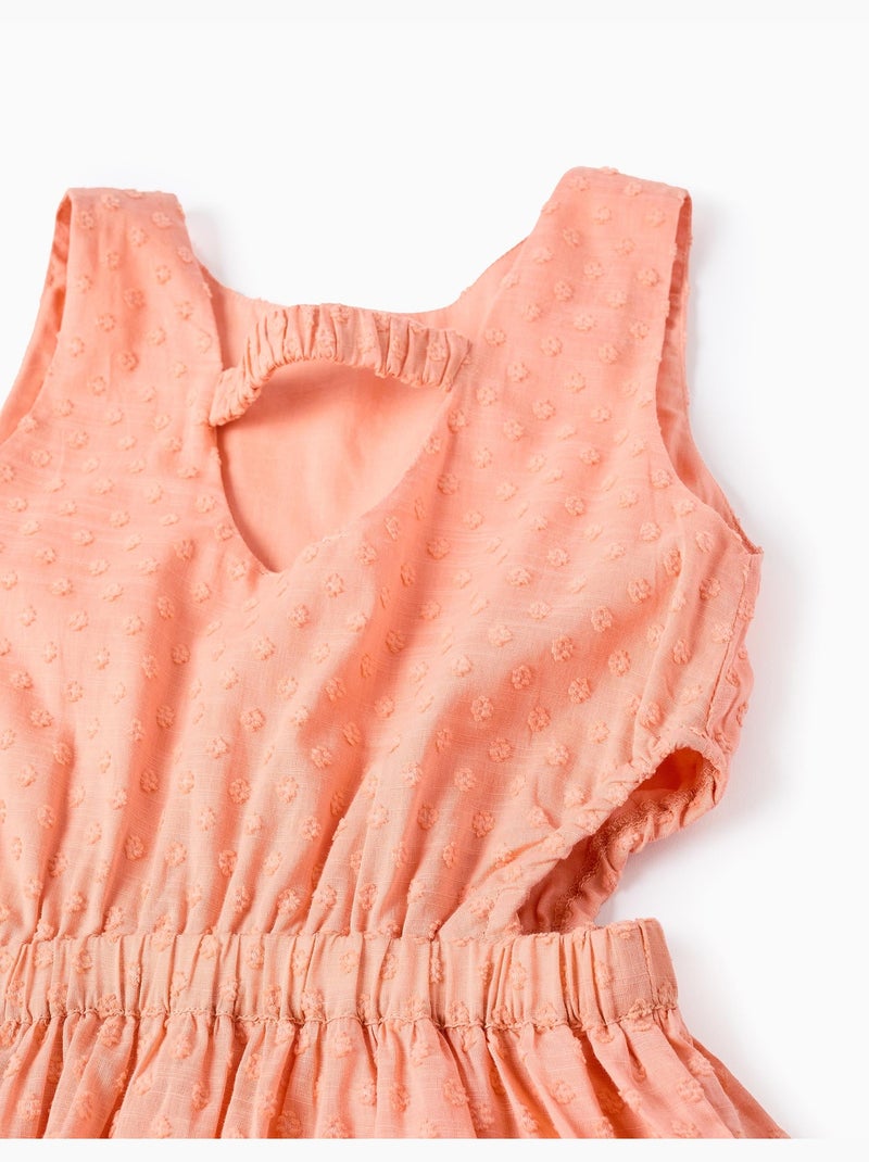 Vestido de algodón con bordado suizo y aberturas Naranja claro - Kiabi