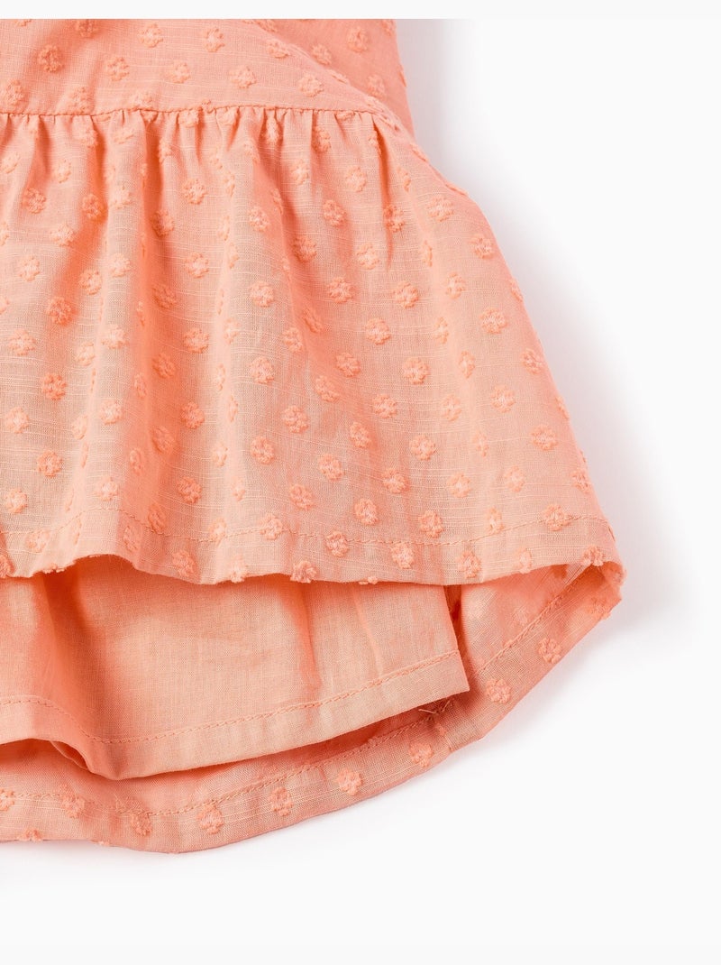 Vestido de algodón con bordado suizo y aberturas Naranja claro - Kiabi