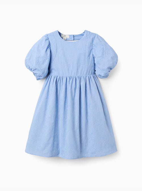 Vestido de algodón con bordado y mangas abullonadas - Kiabi