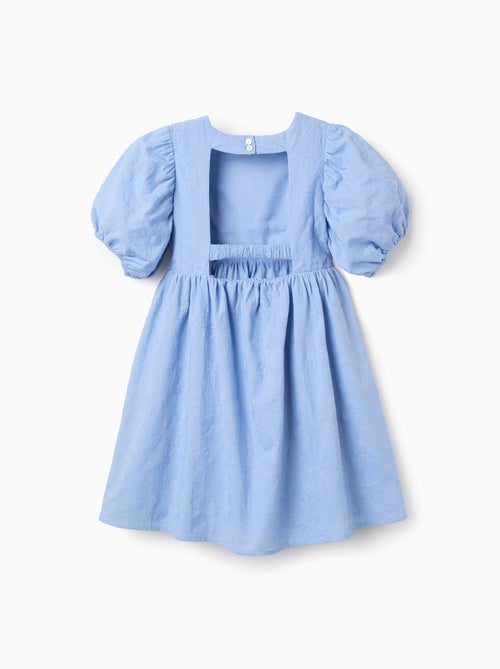 Vestido de algodón con bordado y mangas abullonadas - Kiabi