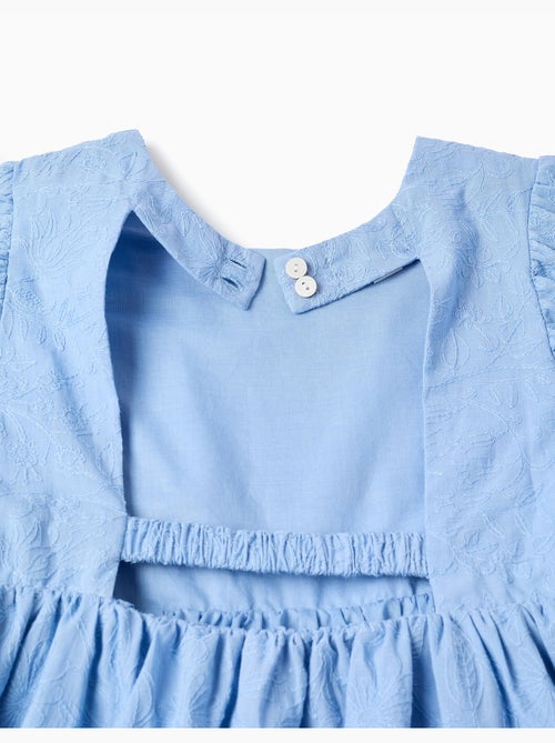 Vestido de algodón con bordado y mangas abullonadas - Kiabi