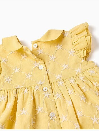 Vestido de algodón con bordado y volantes B&S