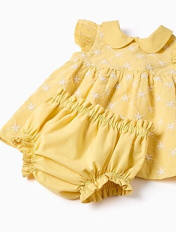 Vestido de algodón con bordado y volantes B&S