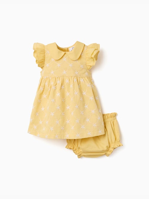 Vestido de algodón con bordado y volantes B&S - Kiabi