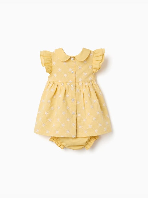 Vestido de algodón con bordado y volantes B&S - Kiabi