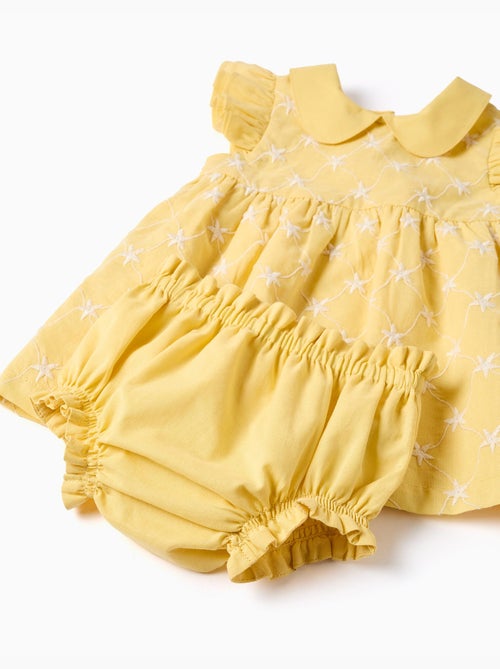 Vestido de algodón con bordado y volantes B&S - Kiabi