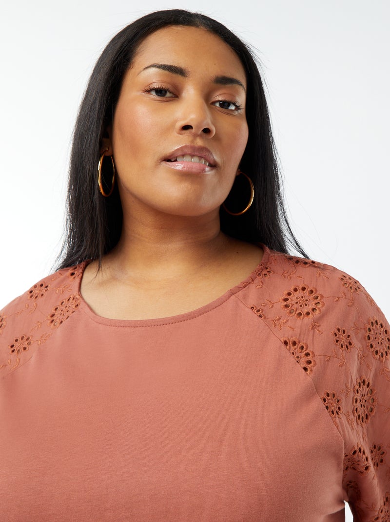 Vestido de algodón con bordados Rosa - Kiabi