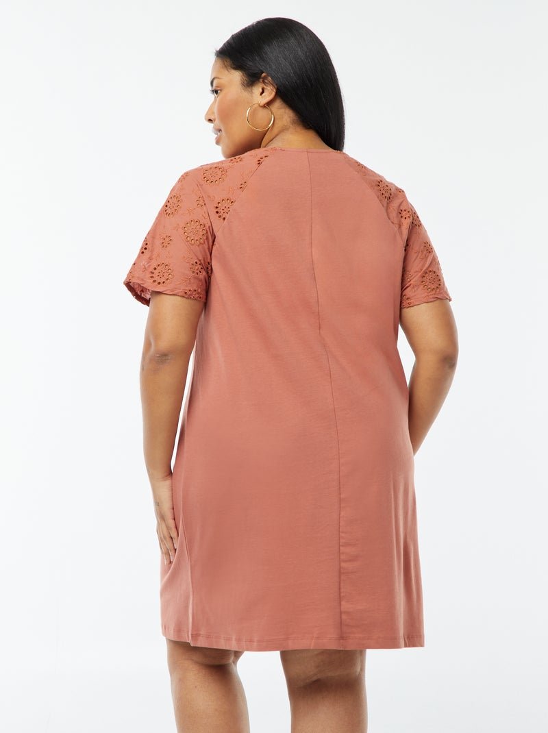 Vestido de algodón con bordados Rosa - Kiabi