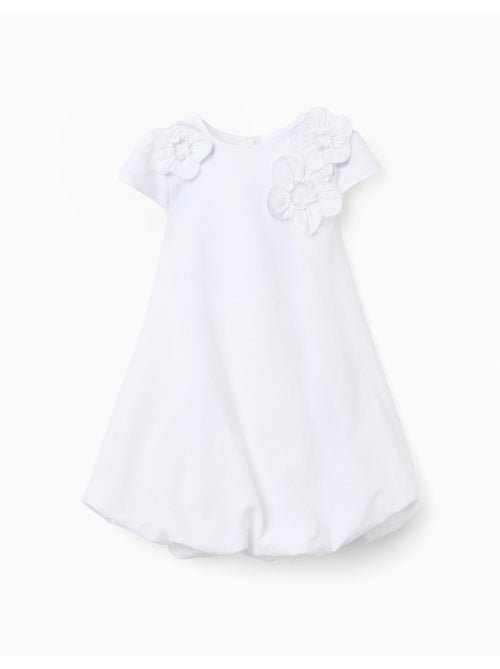 Vestido de algodón con efecto globo y flores - Kiabi