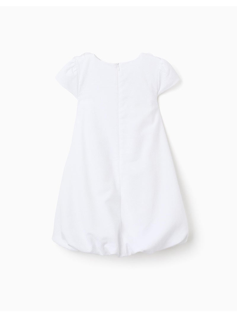 Vestido de algodón con efecto globo y flores Blanco - Kiabi