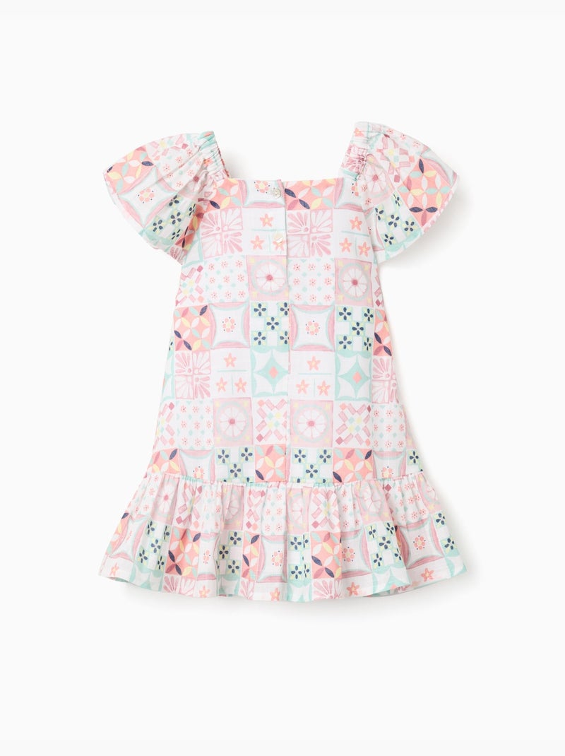 Vestido de algodón con estampado de azulejos Blanco - Kiabi