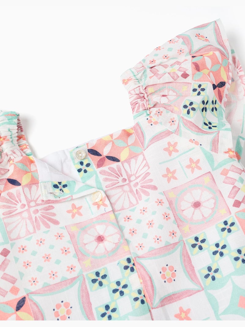Vestido de algodón con estampado de azulejos Blanco - Kiabi