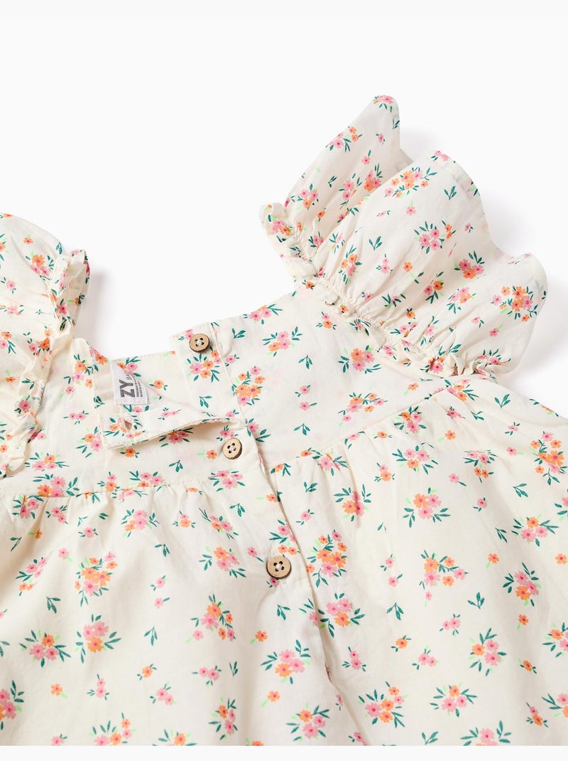 Vestido de algodón con estampado floral y volantes Beige claro - Kiabi