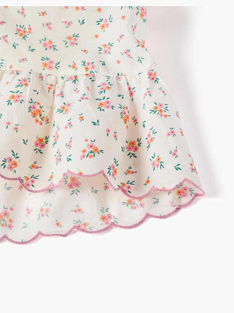 Vestido de algodón con estampado floral y volantes Beige claro - Kiabi