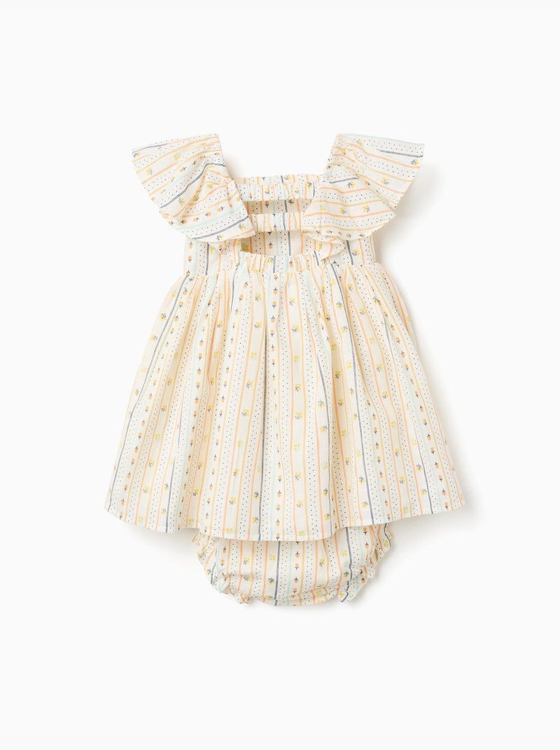 Vestido de algodón con estampado floral y volantes Beige claro - Kiabi