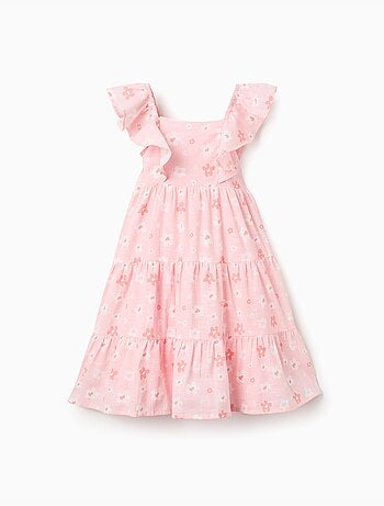 Vestido de algodón con estampado floral y volantes