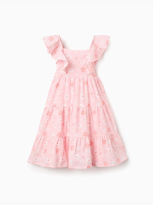 Vestido de algodón con estampado floral y volantes - Kiabi