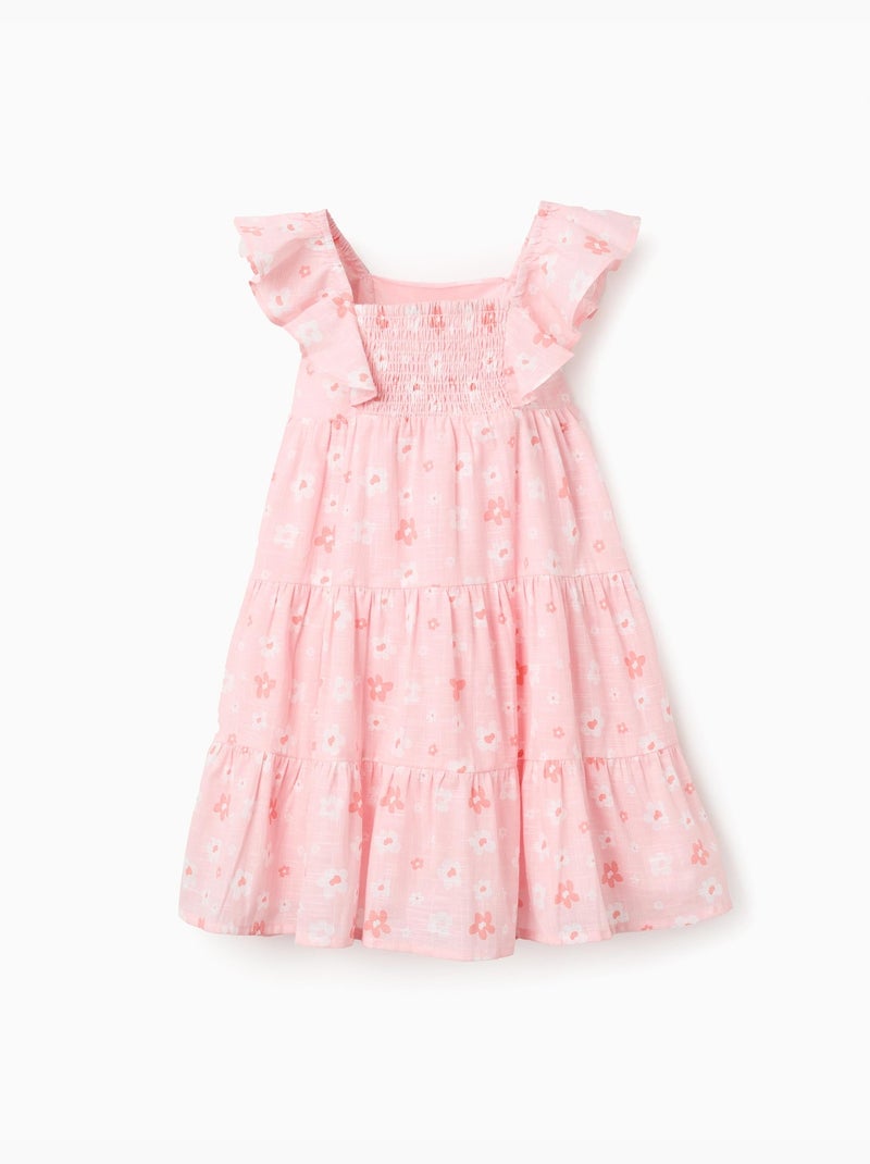 Vestido de algodón con estampado floral y volantes Rosa claro - Kiabi
