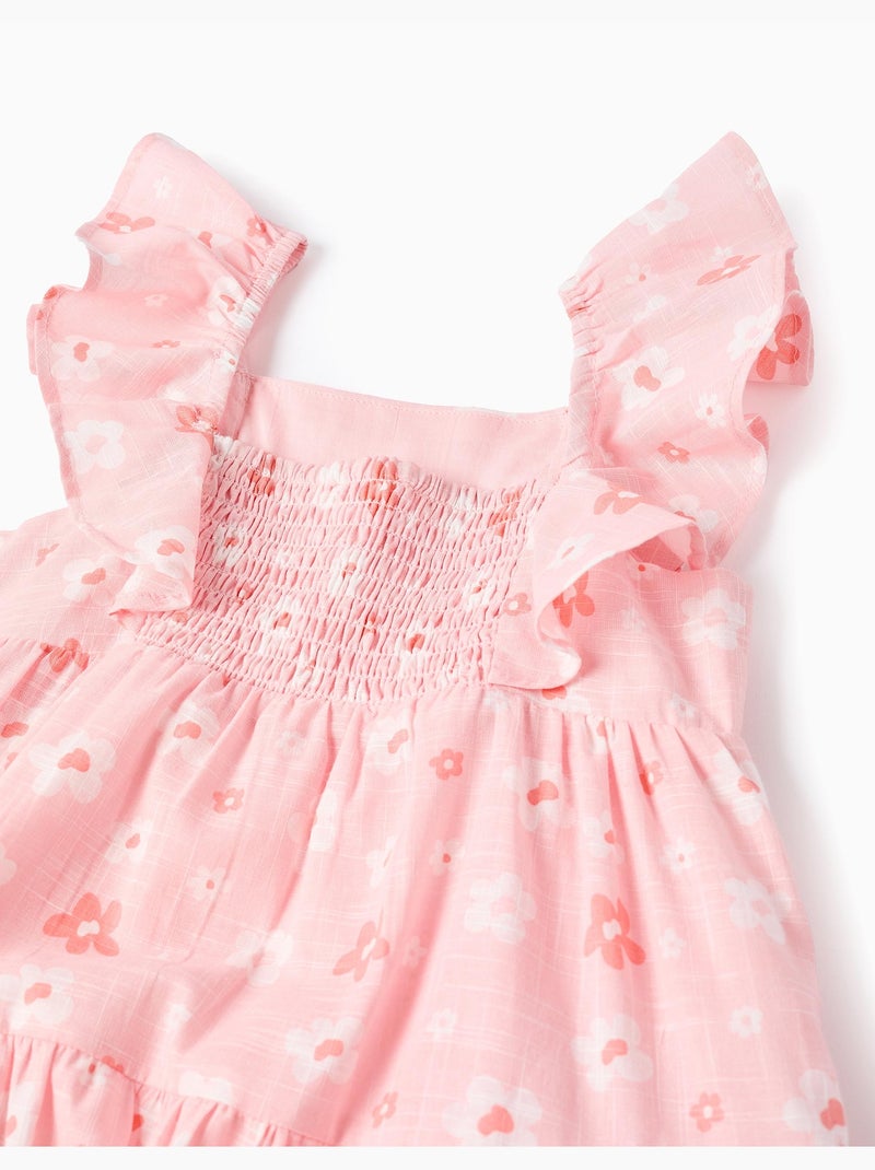 Vestido de algodón con estampado floral y volantes Rosa claro - Kiabi