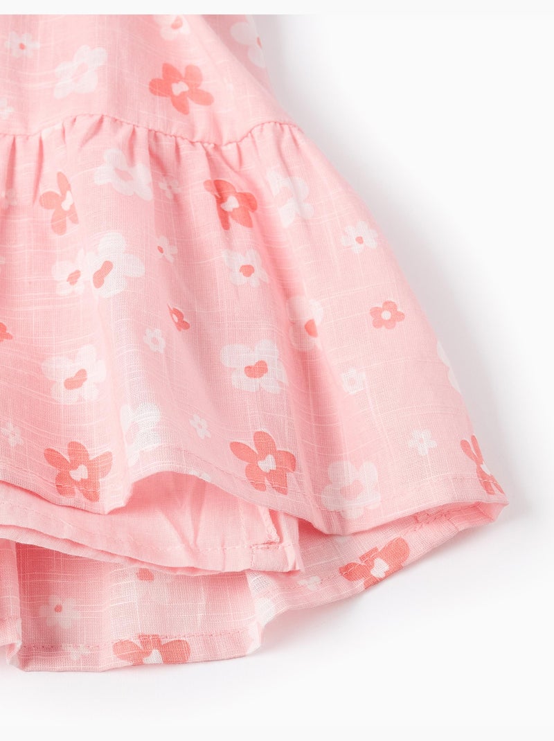 Vestido de algodón con estampado floral y volantes Rosa claro - Kiabi