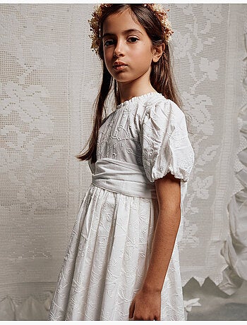 Vestido de algodón con mangas abullonadas y cinturón