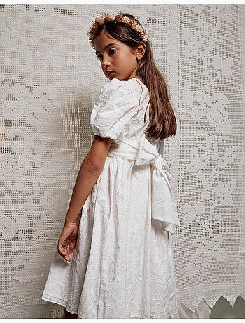 Vestido de algodón con mangas abullonadas y cinturón