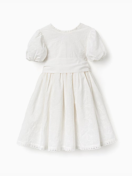 Vestido de algodón con mangas abullonadas y cinturón - Kiabi