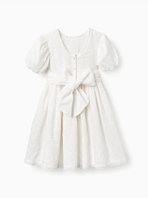 Vestido de algodón con mangas abullonadas y cinturón - Kiabi
