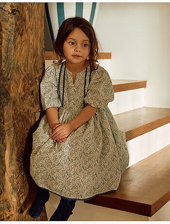 Vestido de algodón con mangas abullonadas y flores You&Me