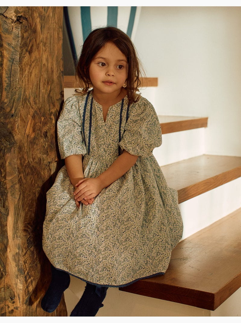 Vestido de algodón con mangas abullonadas y flores You&Me Beige claro - Kiabi