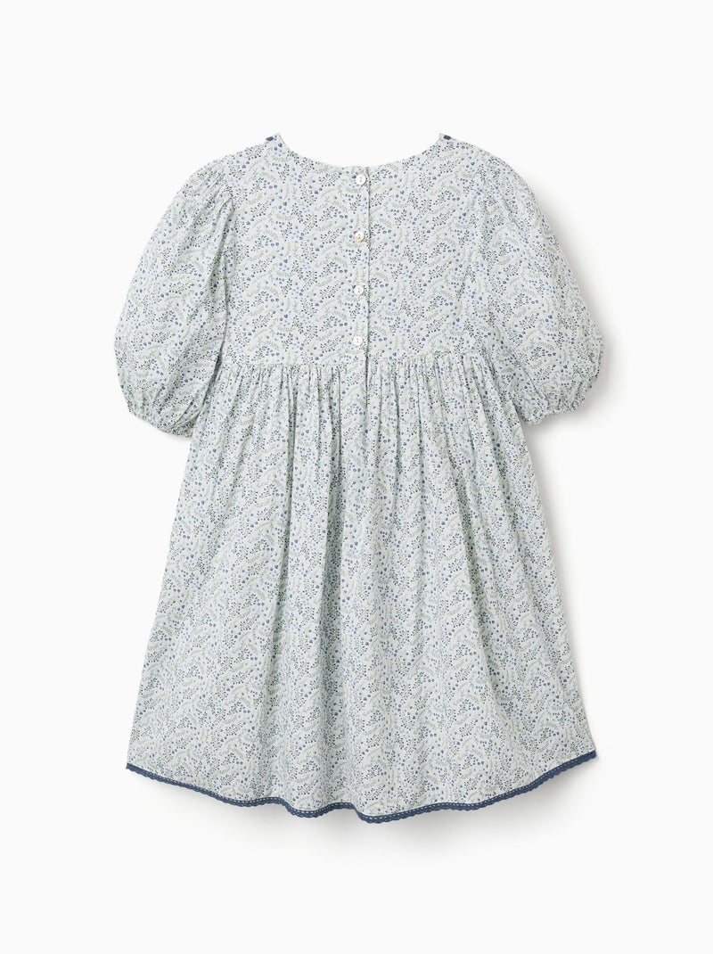 Vestido de algodón con mangas abullonadas y flores You&Me Beige claro - Kiabi