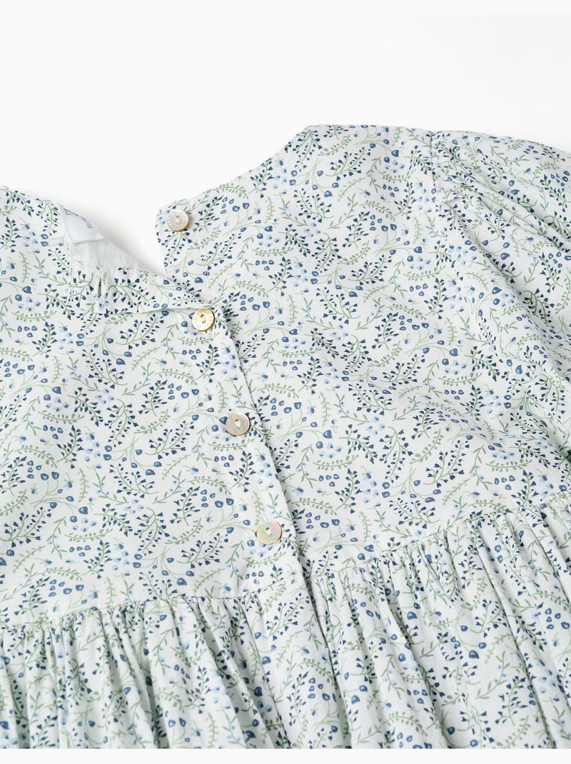 Vestido de algodón con mangas abullonadas y flores You&Me Beige claro - Kiabi