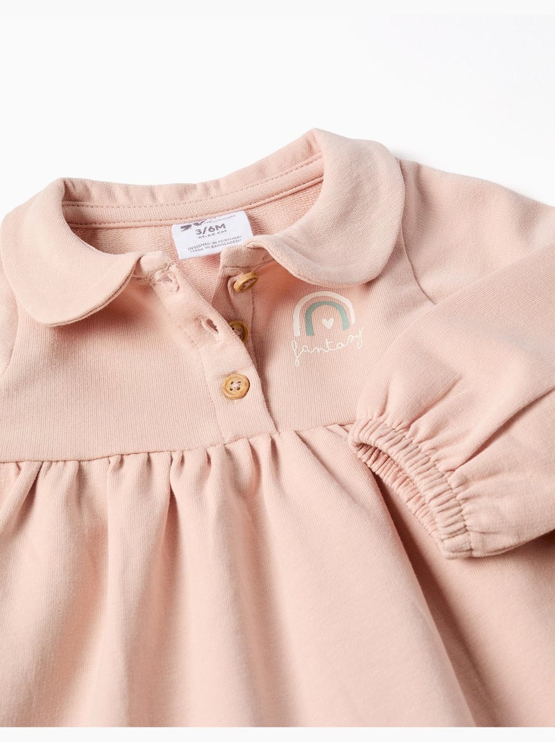 Vestido de algodón con mangas largas abullonadas Rosa claro - Kiabi